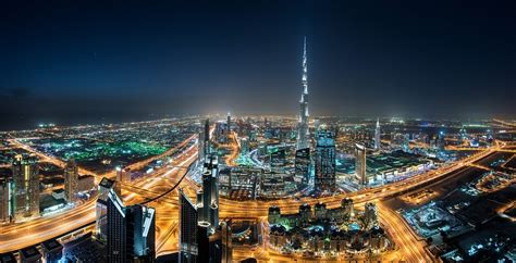 Landscape Cityscape Dubai Skyscraper Night Lights Mist United