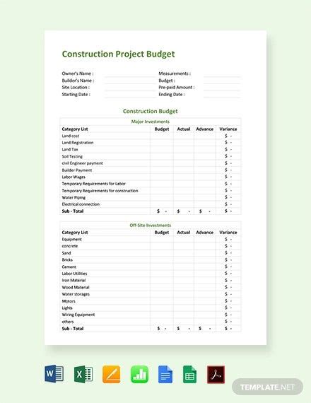 14 Free Construction Budget Templates Pdf Excel Word Apple Pages