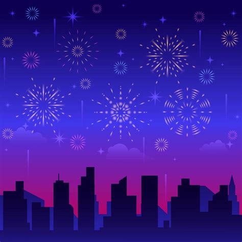 Blue Fireworks With City Silhouette 1594417 Vector Art At Vecteezy