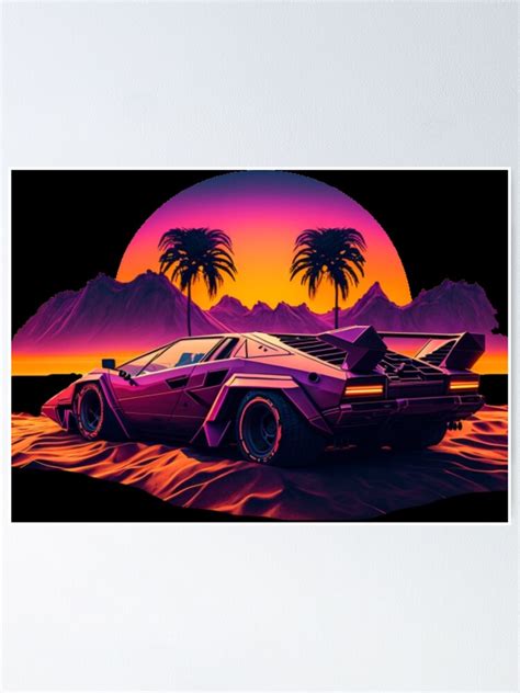 Lamborghini Countach 1974 Synthwave Sunset Poster For Sale By