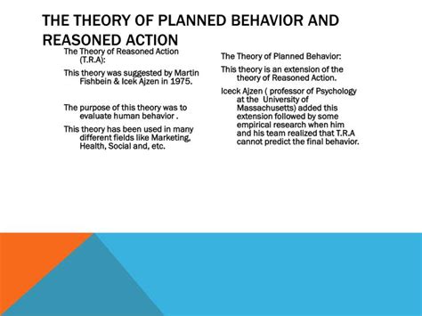 The predictability of intentions and behavior is definitely higher than tra, or other prior theories on predicting and understanding human behavior. PPT - The Theory of Planned Behavior and Reasoned action ...