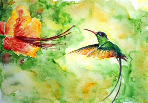 Colibri Hummingbird Colorful Painting Bird Wildlife Art Print