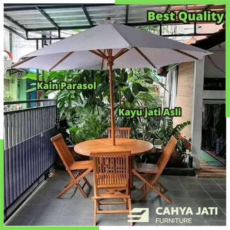 Jual Set Meja Payung Taman Cafe Outdoor Tenda Payung Cafe Kayu Jati