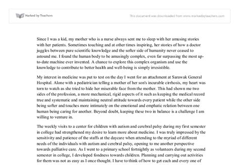Personal Statement The Weekly Visits To A Center For Children With