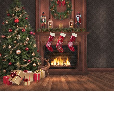 Christmas Eve Fireplace Digital Backdrop