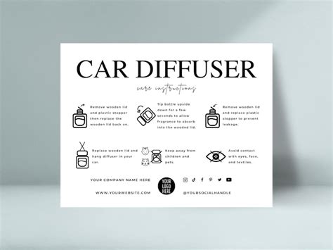 Editable Car Diffuser Care Card Template Car Scent Care Etsy Australia