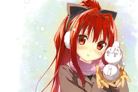 Cute Anime Girl With Snowman Wallpaper For 2880x1920