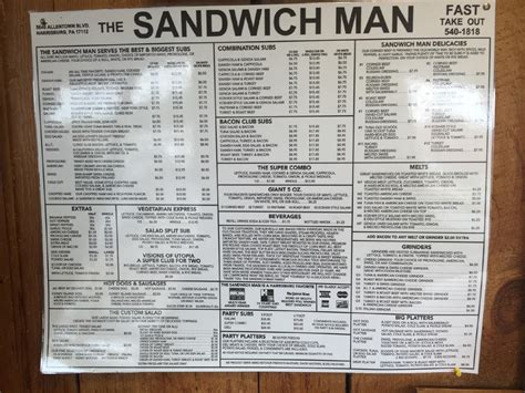 Menu At Sandwich Man Restaurant Paxtonia Allentown Blvd