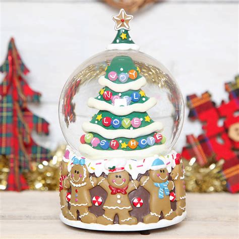 Christmas Tree Gingerbread Man Musical Snow Globe Dome By