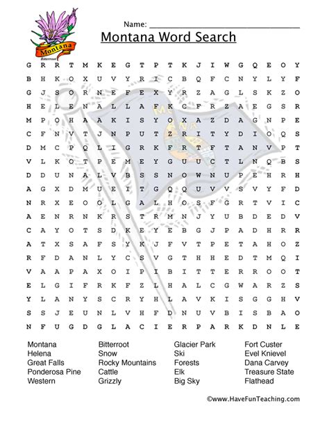 Montana Wordsearch Worksheet