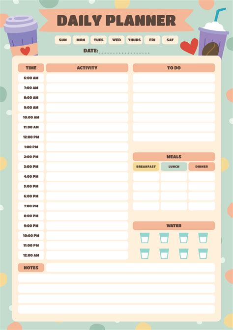 Hourly Daily Planner Template Printable Printable Templates