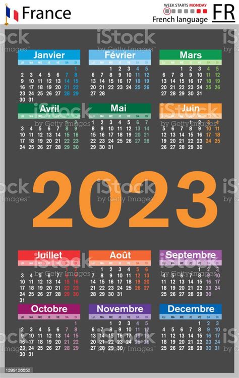 Vetores De Calendário De Bolso Vertical Francês Para 2023 Semana Começa