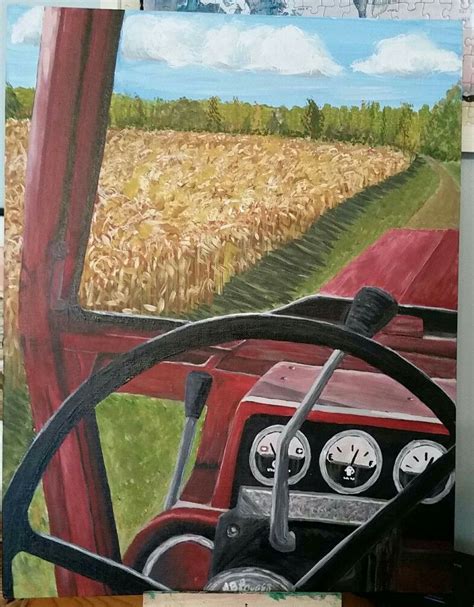 Perspective Farm Tractor Original Acrylic Painting By Tracy Lovell