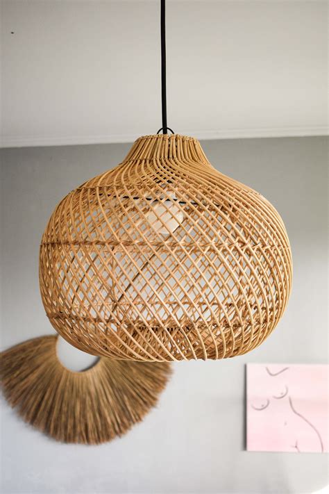 Handmade Rattan Lampshade Kanawa Wicker Hanging Lamp Rustic Pendant