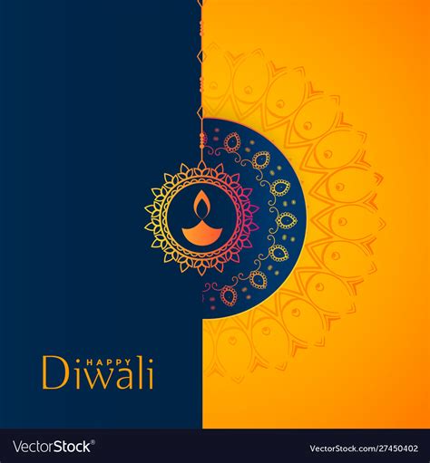 Beautiful Yellow And Blue Happy Diwali Festival Vector Image