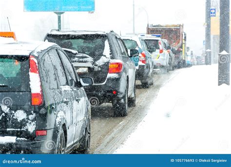 Winter Storm Traffic Editorial Stock Photo Image Of Snowfall 105776693