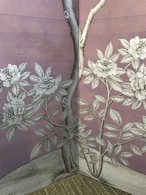 Gracie Silk Hand Painted Screen With Silver Design For Sale At 1stdibs