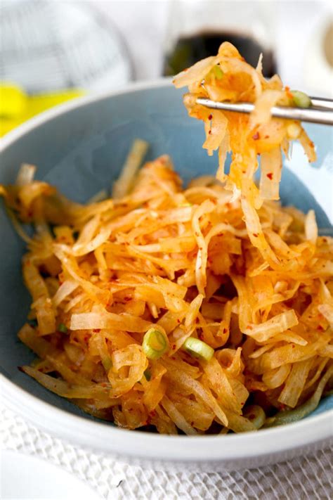 Korean Spicy Daikon Radish Salad 무생채 Pickled Plum Food And Drinks