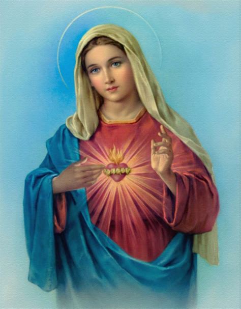 Virgin Mary Blessed Mother Immaculate Heart Of Mary Vintage Print