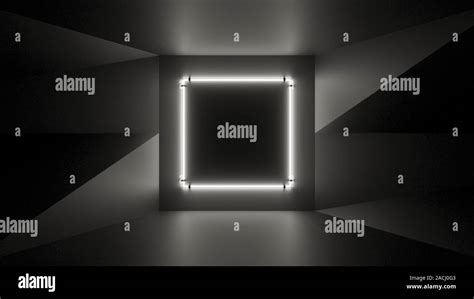 Abstract Geometry Lit By A Neon White Square Lamp Soft Shadows 3d