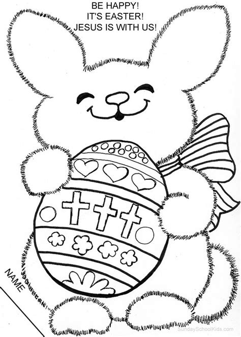 Sunday School Kids Fuzzy Bunny With Special Symbols Easter Coloring