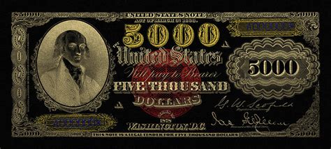 Us Five Thousand Dollar Bill 1878 5000 Usd Treasury Note In Gold