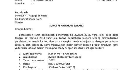 Apa itu surat penawaran barang? Contoh Surat Penawaran Barang Furniture Semi Block Style ...