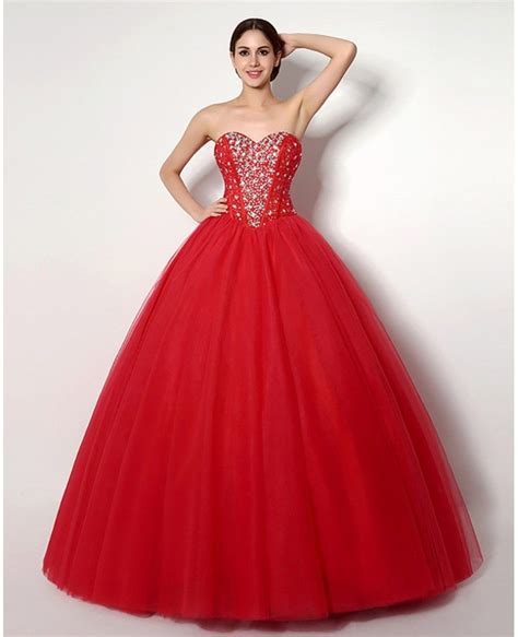Cheap Ball Gown Red Formal Dress With Beading For Quinceanera H76106