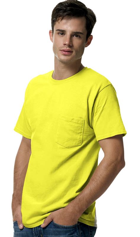Hanes Tagless Men S Pocket T Shirt 5590 Xl Safety Green