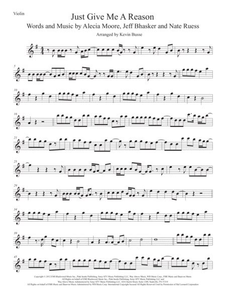 Just Give Me A Reason Sheet Music Pink Featuring Nate Ruess Violin Solo