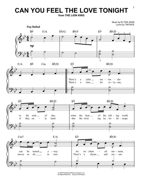 Can You Feel The Love Tonight Partition Par Elton John Piano Facile 89773