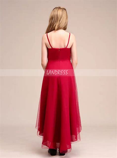 Red High Low Tulle Junior Bridesmaid Party Dress