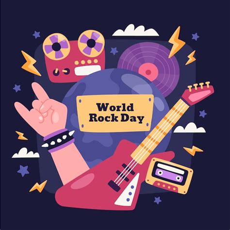Premium Vector Flat World Rock Day Illustration With Guitar And Hand