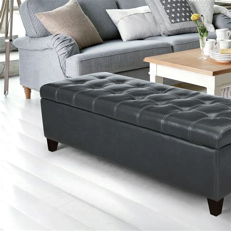 Joveco Leather Accents Rectangular Tufted Storage Ottoman Footstool