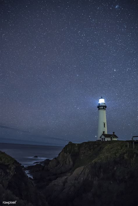 Pigeon Point Light Station With A Starry Night In San Francisco Bay
