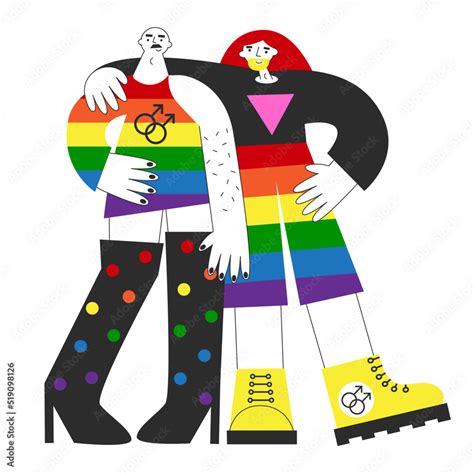 Gay Couple With Rainbow Flag Lgbtq Symbols Homosexual Queer Men