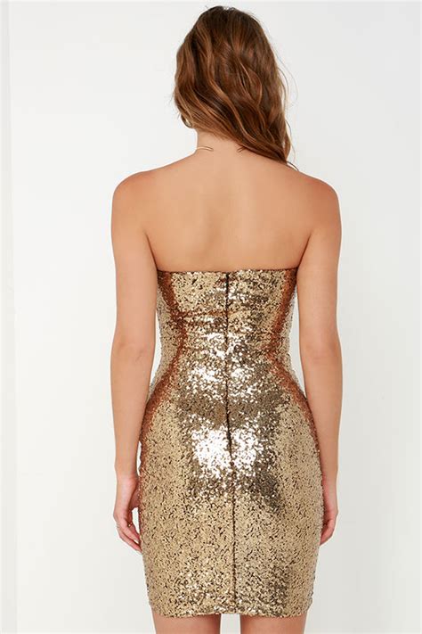Sequin Dress Gold Dress Strapless Dress 6400