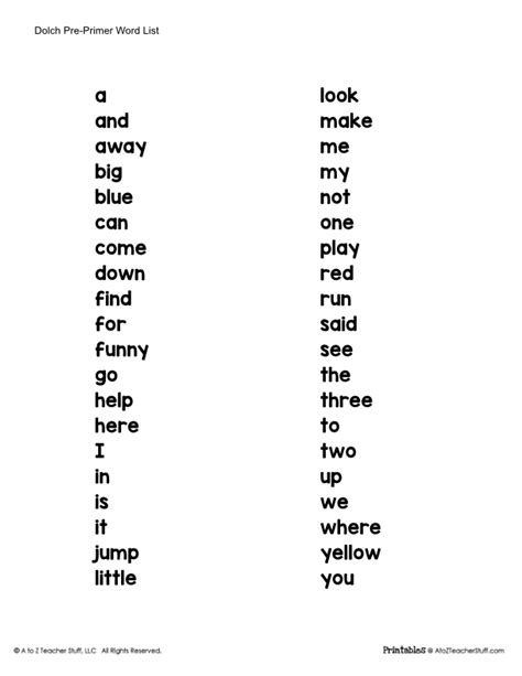 Pre Primer Dolch Sight Word List Letter Words Unleashed Exploring
