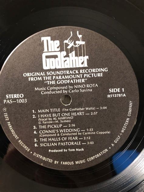 1972 The Godfather Soundtrack Ost Lp Vinyl Paramount Pas 1003 Vgvg