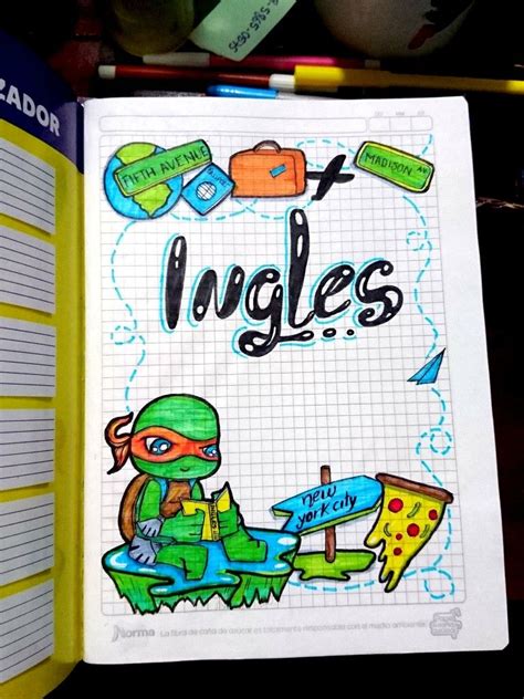 Carátulas Portadas De Cuadernos De Inglés Para Niños Con Tortugas
