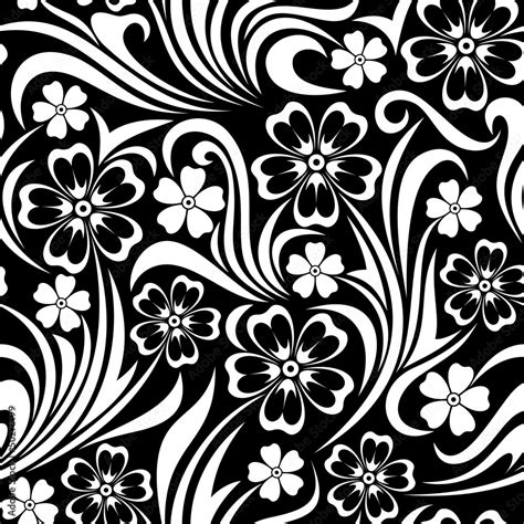 Seamless Floral Pattern Black And White Seamless Floral Retro Doodle