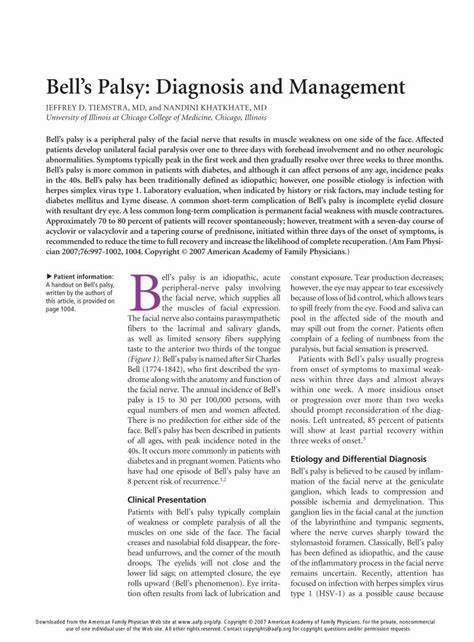 Pdf Bell S Palsy Diagnosis And Management Dokumen Tips