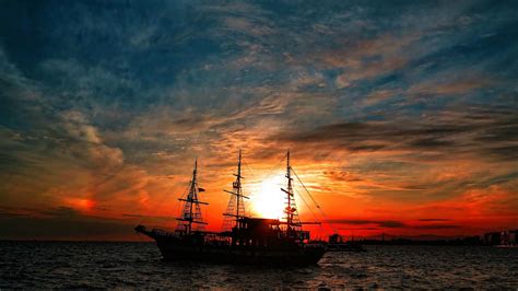 1008402 Sunlight Ship Sunset Sea Reflection Sky Vehicle Clouds