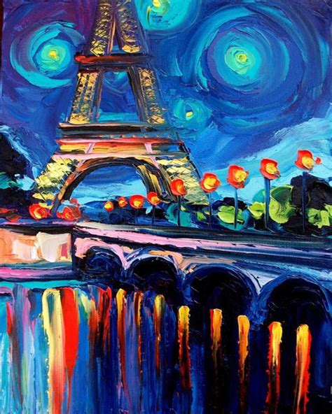 Eiffel Tower Art Paris Print Seine Starry Night Style Etsy Eiffel