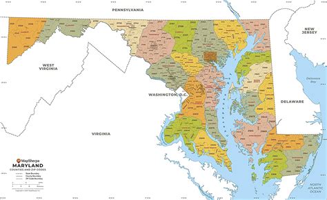 Maryland Zip Code Map With Counties Extra Large 60 X
