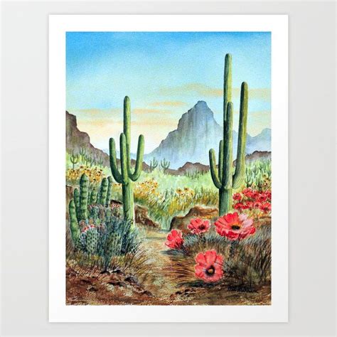Art Print Desert Cacti After The Rains By Bill Holkham X Small