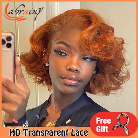 13x4 Ginger Hd Lace Frontal Human Hair Wig Body Wave Straight Orange