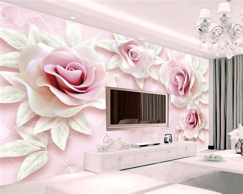 Beibehang Fresh And Simple 3d Embossed Pink Rose 3d Tv Background Wall