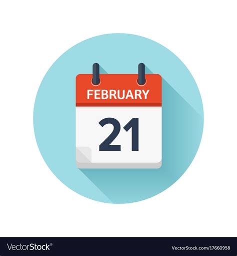 February 21 Flat Daily Calendar Icon Date Vector Image