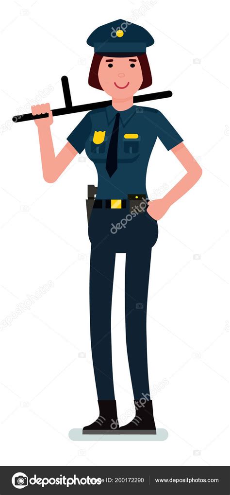 Vector Cartoon Image Woman Police Officer Brown Hair Police Uniform Stock Vector Image By